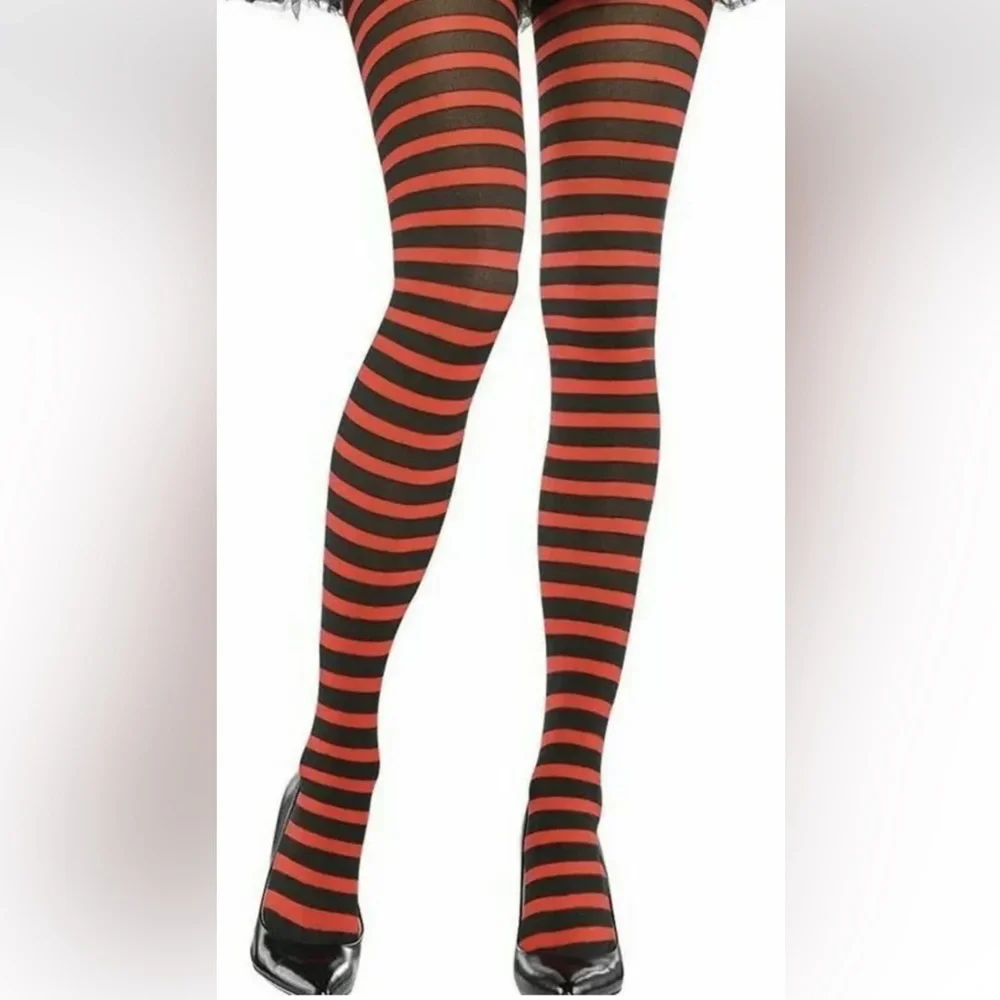 Target Black Orange Striped Youth Tights Costume Halloween One Size NEW - Picture 1 of 3